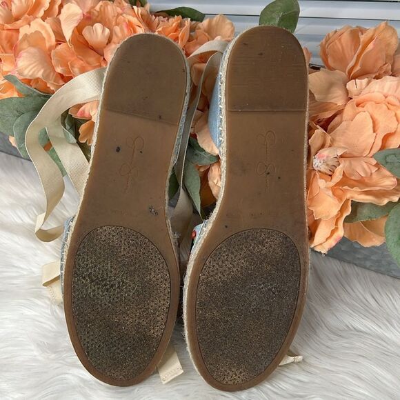 Jessica Simpson Women's Fippo Denim Floral Embroidered Lace Up Flats Size 10 - Picture 6 of 9